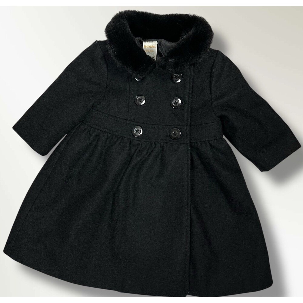 Gymboree Winter Coat Baby Sz. 6-12 months Faux-Fur Black Wool Blend Peacoat